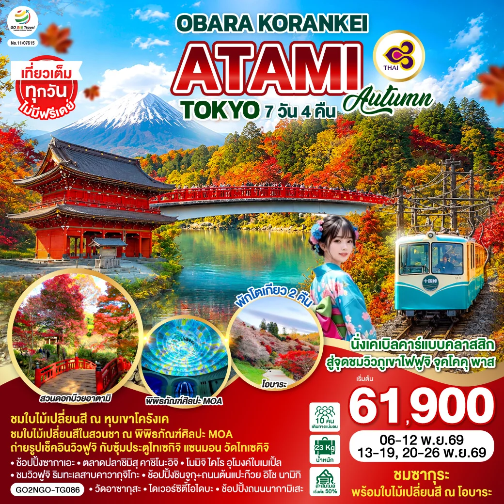 ทัวร์ญี่ปุ่น OBARA KORANKEI ATAMI TOKYO AUTUMN 7วัน 4คืน (TG)